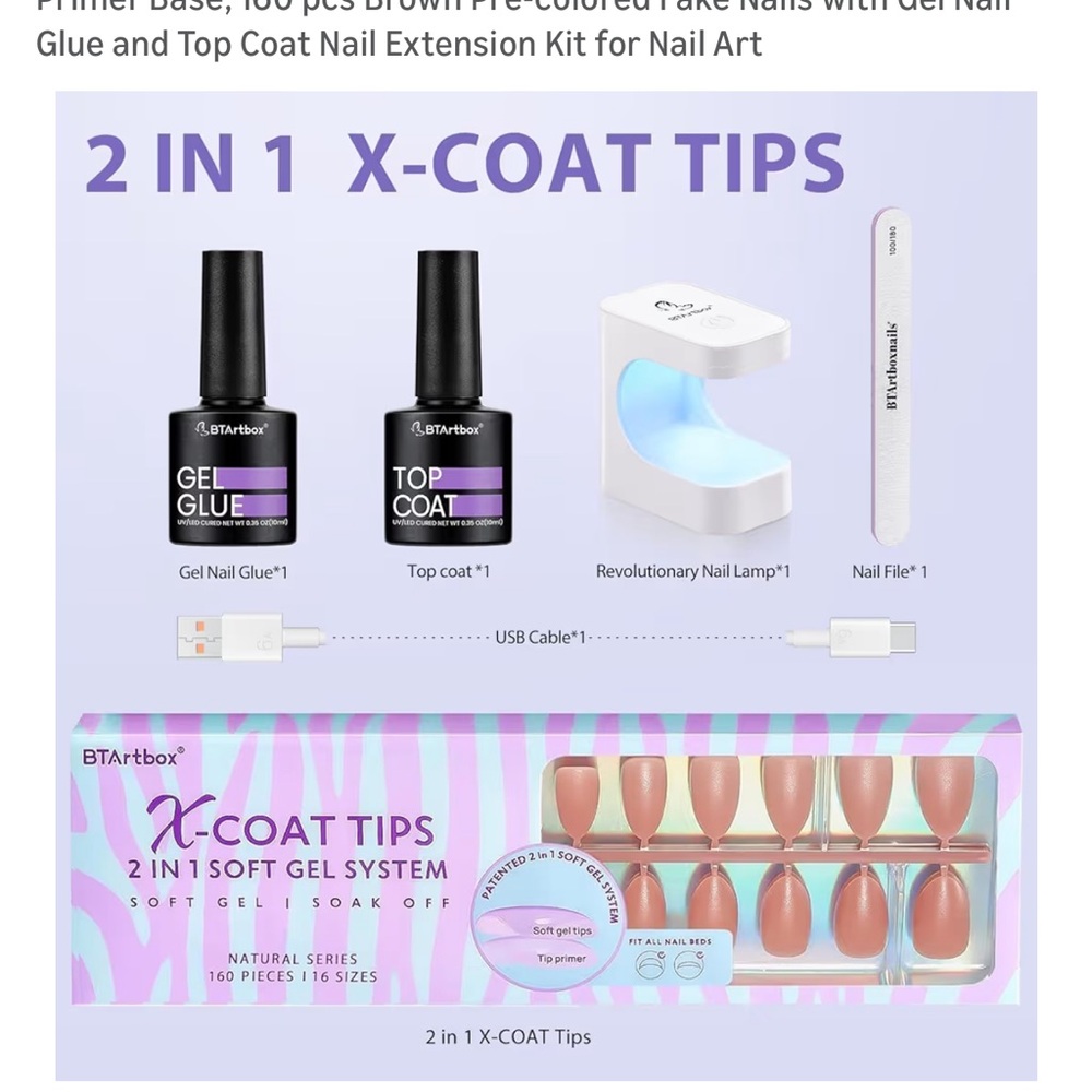 BTArtbox X-Coat Tips Gel Nail Kit